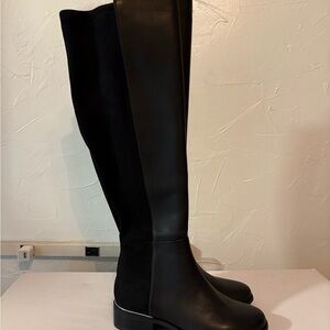 Sleek Black Over the Knee Boots with Stiletto Heel and Suede Finish